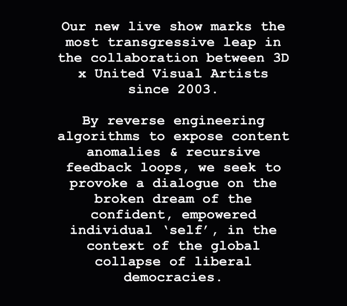MassiveAttackUK's tweet photo. 3D // United Visual Artists // 2024 https://t.co/d4p2rgFYQS