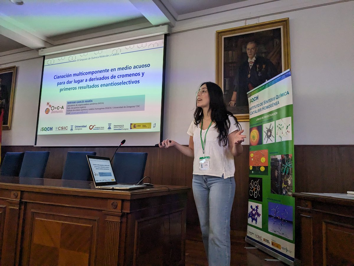 ISQCH (CSIC-UNIZAR) (@isqch) on Twitter photo The flash presentations continue with Miryam Garcés-Marín presenting her work on multicomponent cyanation in aqueous medium with exciting enantioselective results <a href="/HOCAGroup/">Herrera Group (HOCA)</a>
<a href="/CSIC/">CSIC</a> <a href="/DPE_CSIC/">Postgrado CSIC</a> <a href="/unizar/">Universidad Zaragoza</a> <a href="/EscuelaUz/">Escuela de Doctorado UZ</a> <a href="/Ciencias_Unizar/">Ciencias_Unizar</a> <a href="/AragonCsic/">CSIC Aragón</a> #IIISimposioISQCH The flash presentations continue with Miryam Garcés-Marín presenting her work on multicomponent cyanation in aqueous medium with exciting enantioselective results <a href="/HOCAGroup/">Herrera Group (HOCA)</a>
<a href="/CSIC/">CSIC</a> <a href="/DPE_CSIC/">Postgrado CSIC</a> <a href="/unizar/">Universidad Zaragoza</a> <a href="/EscuelaUz/">Escuela de Doctorado UZ</a> <a href="/Ciencias_Unizar/">Ciencias_Unizar</a> <a href="/AragonCsic/">CSIC Aragón</a> #IIISimposioISQCH
