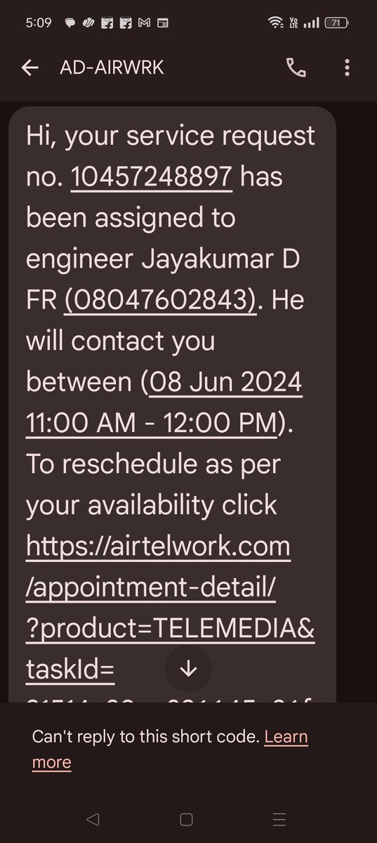 ramkumar2703's tweet photo. @airtelindia promised to solve my issue on 6 Jun 24 and change to 7 Jun 24. Now it's changed to 8 Jun 24. Don't even be able to cancel my Airtel black connection. As they requested I cleared all my bills but still they haven't accepted my cancellation request. @Airtel_Presence https://t.co/7UOUHhnA8E