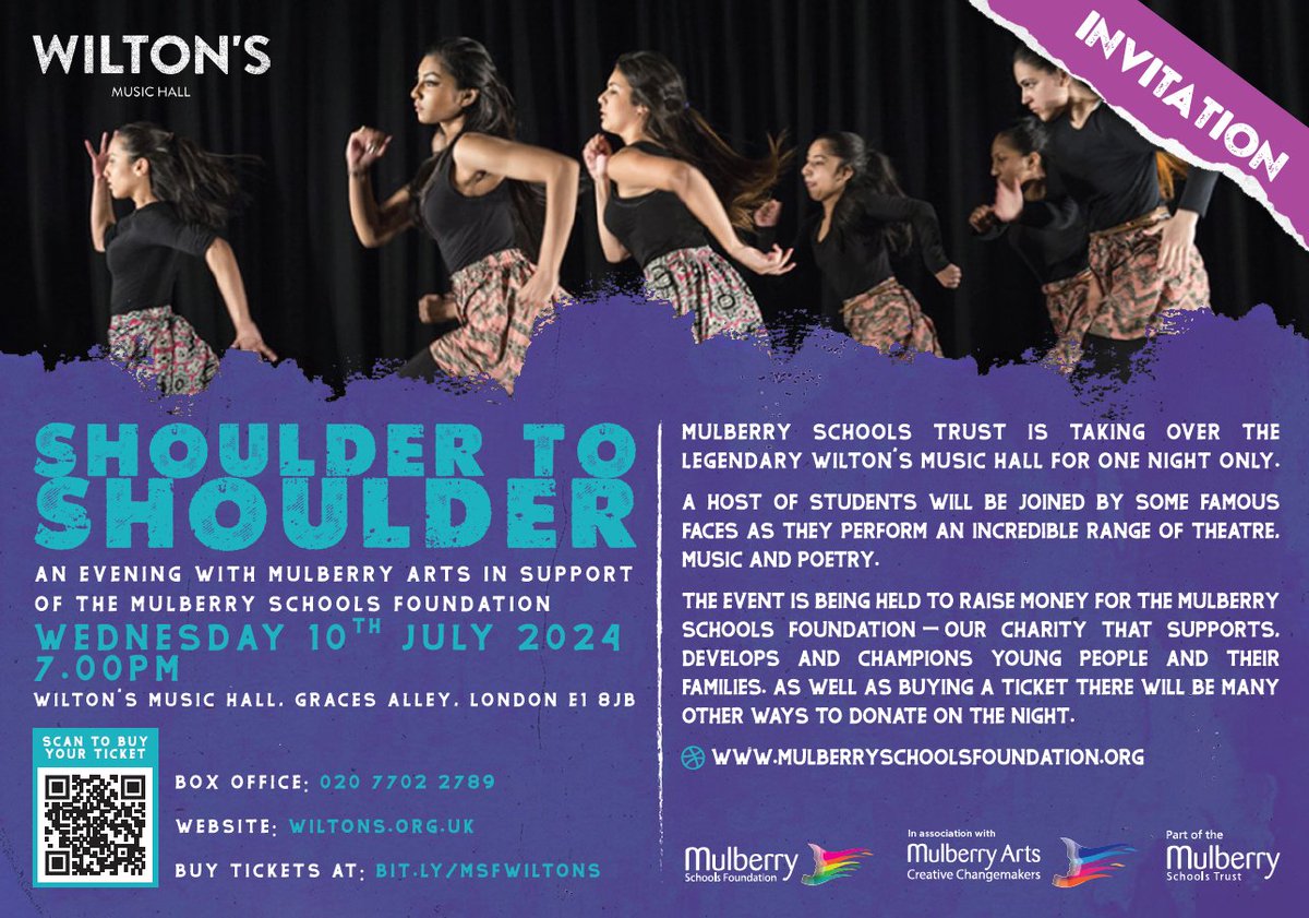 Mulberry School TH (@mulberryth) on Twitter photo You're invited! On Wednesday 10th July @ 7pm, the Mulberry Schools Trust (<a href="/MulberryTH/">Mulberry School TH</a>) is taking over <a href="/WiltonMusicHall/">Wilton's Music Hall</a> for an incredible night of performances by students and special guests.
Read more here 👉 tinyurl.com/Mulberry-at-Wi… You're invited! On Wednesday 10th July @ 7pm, the Mulberry Schools Trust (<a href="/MulberryTH/">Mulberry School TH</a>) is taking over <a href="/WiltonMusicHall/">Wilton's Music Hall</a> for an incredible night of performances by students and special guests.
Read more here 👉 tinyurl.com/Mulberry-at-Wi…