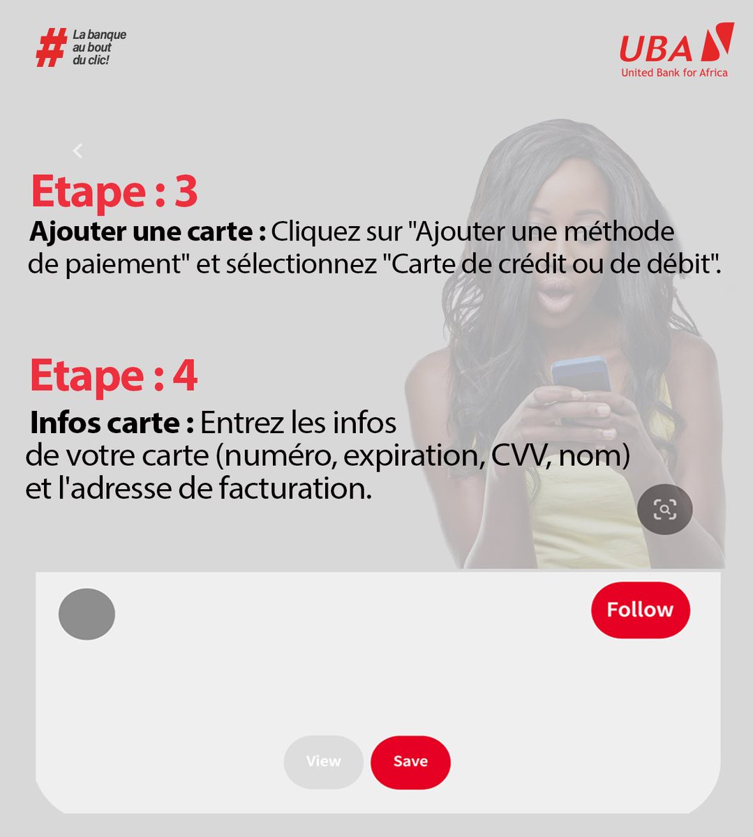 UBARDC's tweet photo. 🎉 Êtes-vous un influenceur (se) ? 🎉
La carte Visa prépayée est votre allié pour briller, même sur Pinterest ! ✨📌
Suivez ces étapes simples pour relier votre carte et distinguez-vous ! 🚀
#UBA #RDC #DistinguezVous #CartePrépayée #VISA #Pinterest #BanqueElengi #LaBanqueAuBoutDuClic
👉 Prêt à faire passer votre visibilité au niveau supérieur ? 🌟
Bon début de weekend à tous ! 🎊