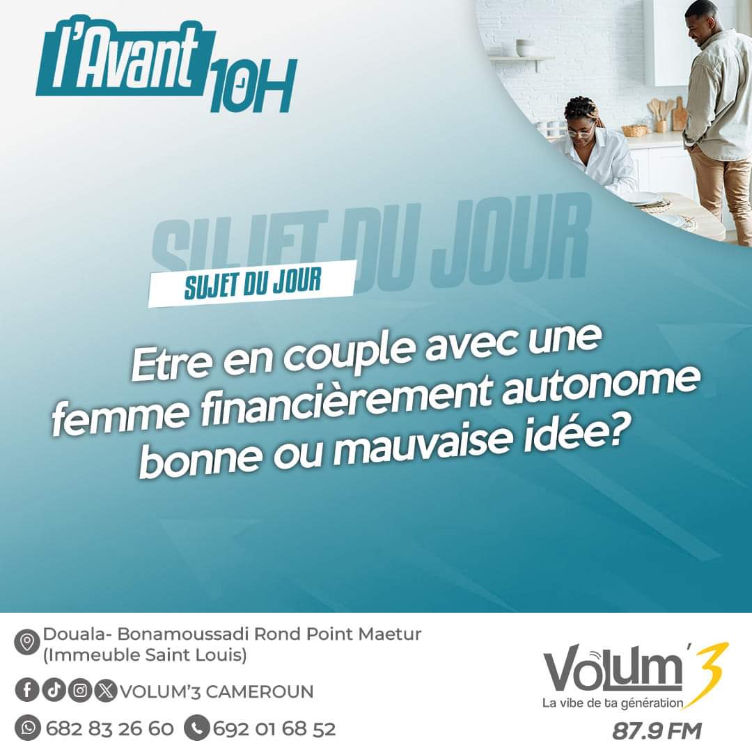 Volum3Cameroun's tweet image. 🟡L&apos;Avant 10H🟡

Les Volumiques...

Une question posée aux #hommes , pourriez-vous vous mettre en couple avec une femme financièrement autonome ?

N&apos;hésitez à laisser vos avis en commentaires ou via WhatsApp au 682 83 26 60

#Avant10H
#autonomiefinancière    
#Volum3