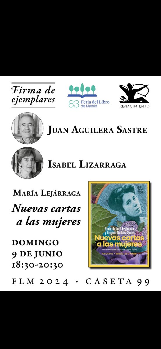 islizarr's tweet photo. Recordamos a María Lejárraga en la Feria del Libro de Madrid con las ediciones de Cartas a las mujeres de España, Feminismo feminidad, Nuevas cartas y, ahora también, Canción de cuna https://t.co/bQ5GDnzCzd