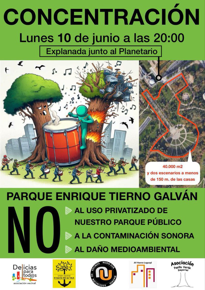 La privatización de espacios públicos para alojar eventos privados no para de crecer, generando problemas de convivencia y perjuicios medioambientales. El parque Tierno Galván es uno de estos lugares sacrificados para la realización de macroeventos.