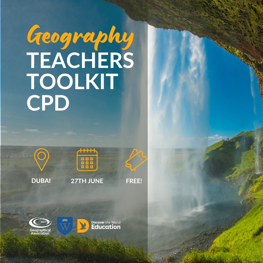 For #geographyteacher colleagues in the UAE - The Geography Teacher FREE Toolkit CPD – Thursday 27th June at <a href="/gems_khail/">GEMS Wellington Academy - Al Khail</a>. Featuring a rather special lineup of <a href="/QuigleyBecki/">Becki Quigley🌏</a>, <a href="/johnsayers/">JOHNSAYERS</a>, <a href="/timeforgeog/">Time for Geography</a> &amp; the team from <a href="/DTWEGeography/">Discover the World Education</a>. More info here: eventbrite.co.uk/e/the-geograph…