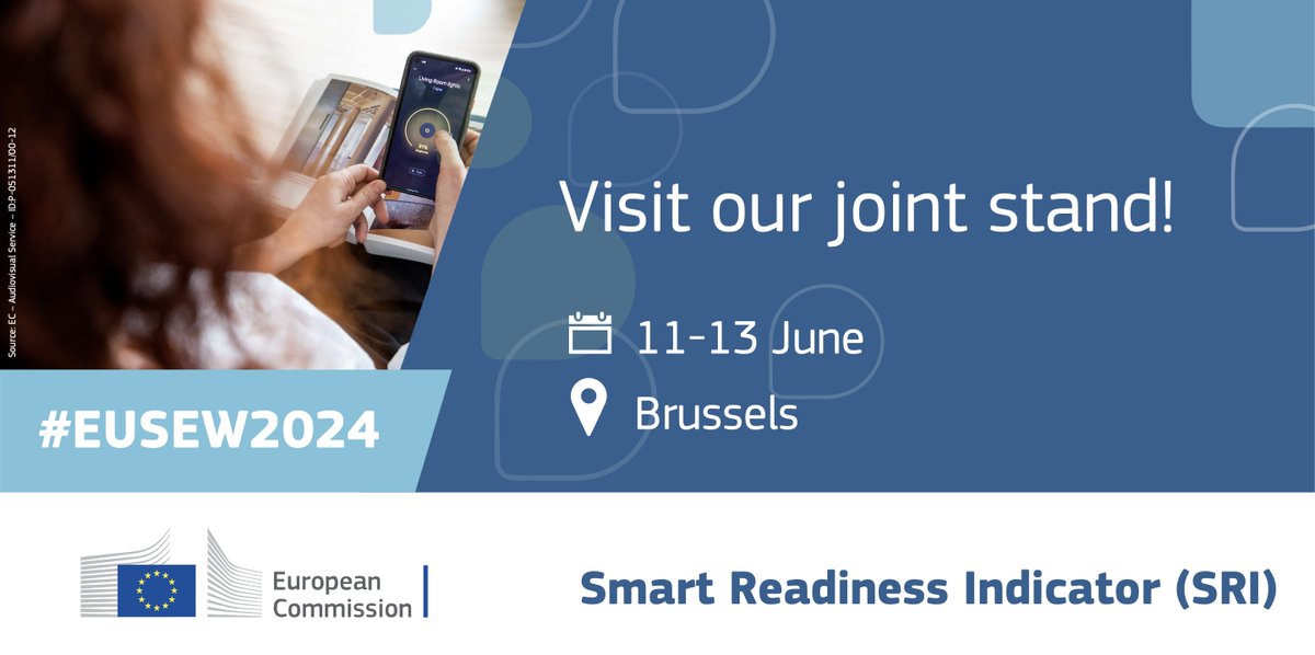 Meet the #SmartReadinessIndicator support team at #EUSEW2024's Energy ⚡️ Fair 11-13 June!

They will present the EU scheme for rating the smart readiness of buildings 🏢 and showcase examples of innovative technologies to make #buildings smarter.

More 👉 shorturl.at/ioJio