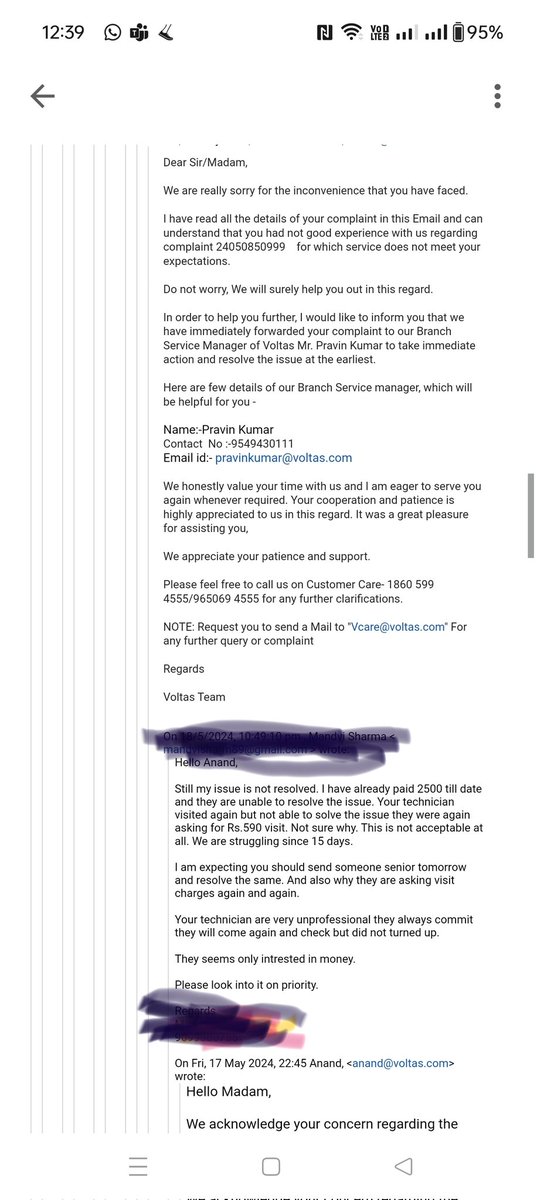 mandvisharm89's tweet photo. @myvoltas "Extremely disappointed with the service at the Ambala, Haryana AC repair center! Our complaint has been ignored for a month, with no response to our calls. Sharing screenshots for reference.please address this issue ASAP.Request number 24060217862#CustomerServiceFail" https://t.co/XdJLwbQubH