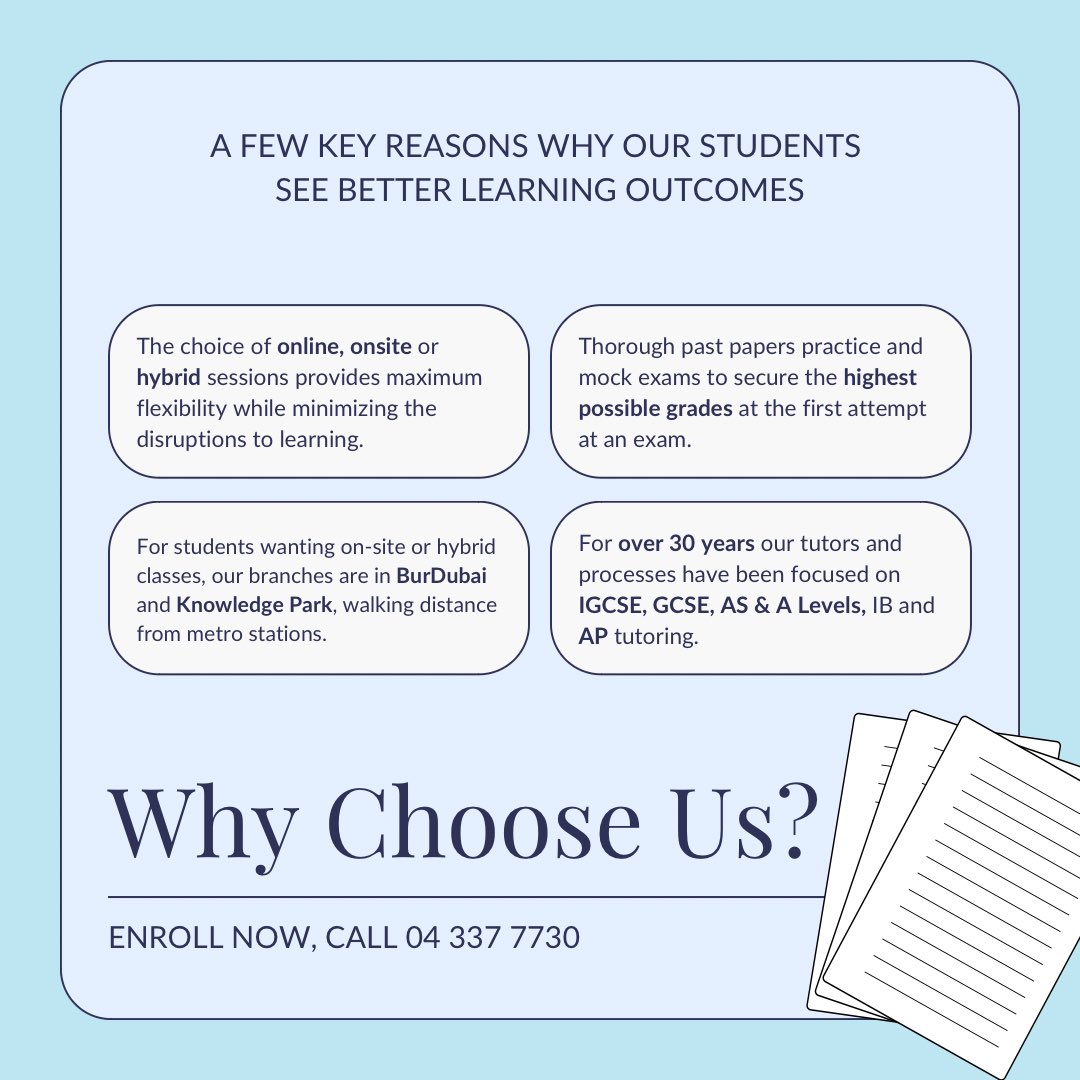 StayAheadMe's tweet image. From online and onsite classes to thorough #examcoaching to prepare you for anything, here are a few reasons why our students see better learning outcomes. Enroll now to be a part of our #summerclasses ☀️ 

stayahead.me/campaigns/summ…

#summercamp #tutorsindubai #igcsetutoring