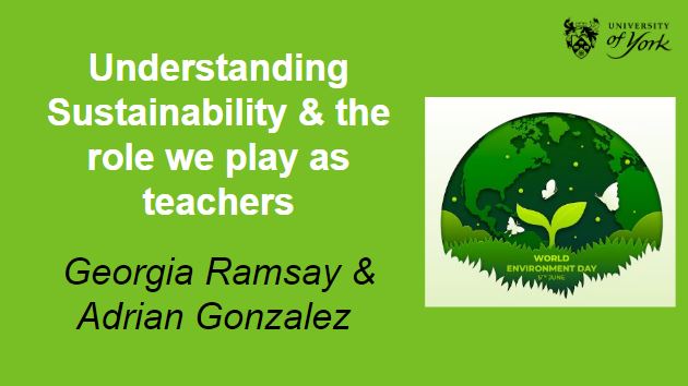 PGCEUnivofYork's tweet photo. On #WorldEnvironmentDay our PGCE cohort explored sustainability &amp; climate action in schools. Huge thanks to @PGCEgeogUoY and @AGonzalez05 for the thought-provoking presentation. Beginning teachers - go make the difference!🌍📚 https://t.co/7zohDfCUNF