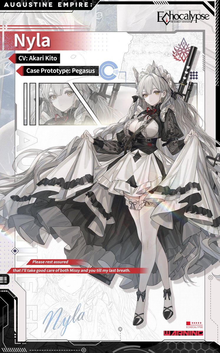 Echocalypse_EN's tweet photo. //#CaseIntroduction
■Nyla (cv.#AkariKito #鬼頭明里)
■Augustine Empire
Nyla, as an orphan adopted by the Victoria Family, became the private maid and bodyguard of Vivi the Holy Lady under the arrangement of her younger sister Audrey.
#EchocalypseTSC https://t.co/LseEqf60Ny