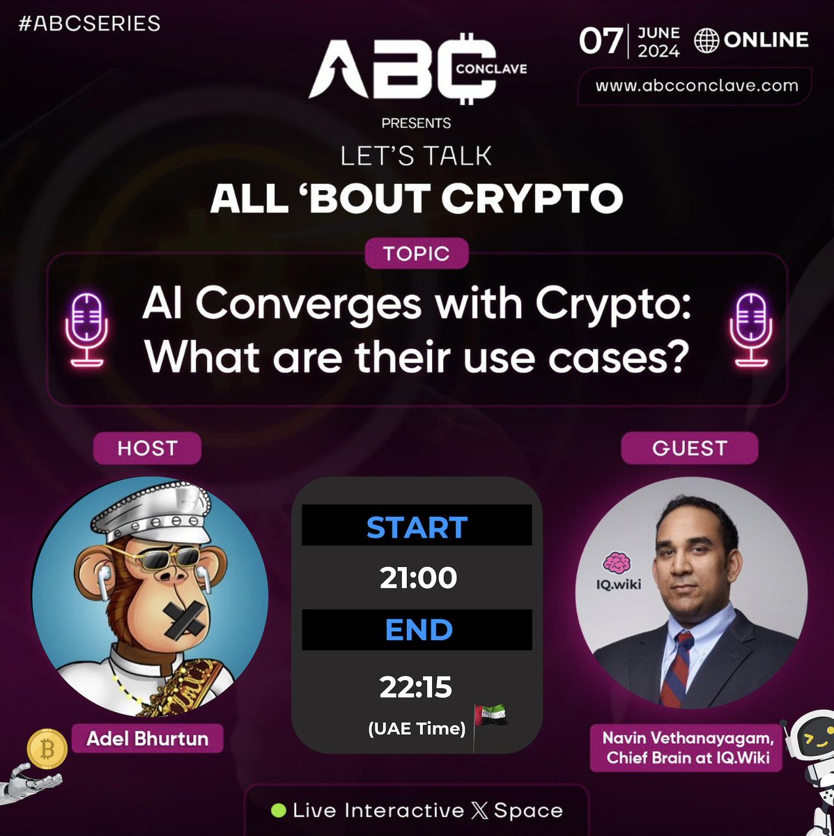 glozingvirtual's tweet photo. Catch our Twitter Space TONIGHT 9PM 🇦🇪⏰

Navin- @NavV96 from @IQWIKI joins us as a guest speaker, where we'll explore some trending use cases of AI &amp; Cryptocurrencies.🧠🚀

Media produced in collaboration with @TradersBrawlDXB.

See you SOON! 🚀 https://t.co/CU84zzuIcr