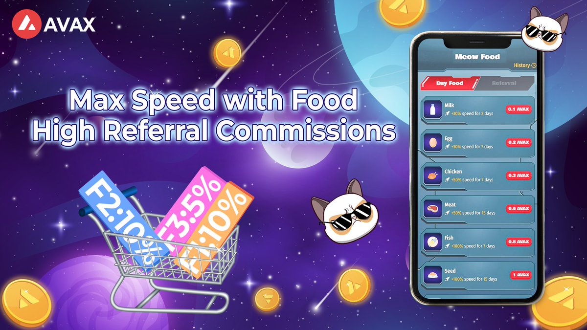 🎉 FOOD STORE IS NOW LIVE!!

🚀 We have exciting new features to share: FOOD STORE (SHOP)

🛒Super fast speed with Food for Meows 🐾

🎁Earn up to 25% commission by inviting friends to play SUPERMEOW!

F1 commission: 10% 💰
F2 commission: 10% 💸
F3 commission: 5% 🪙

Go to the