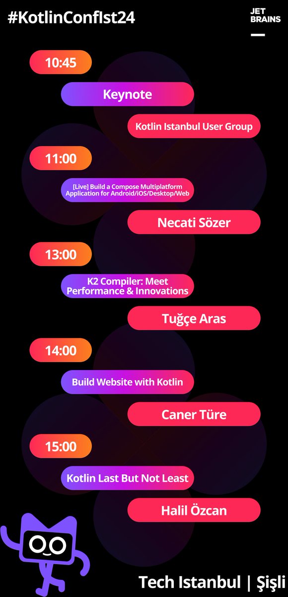 🚀 Kotlin Conf Istanbul 2024 is almost here! 
Join us tomorrow at Tech Istanbul Şişli for a day filled with exciting talks, networking, and delicious pizza! 🍕☕
🗺️ Location: Tech Istanbul Şişli
#KotlinConfIst24 #KotlinConf #Kotlin