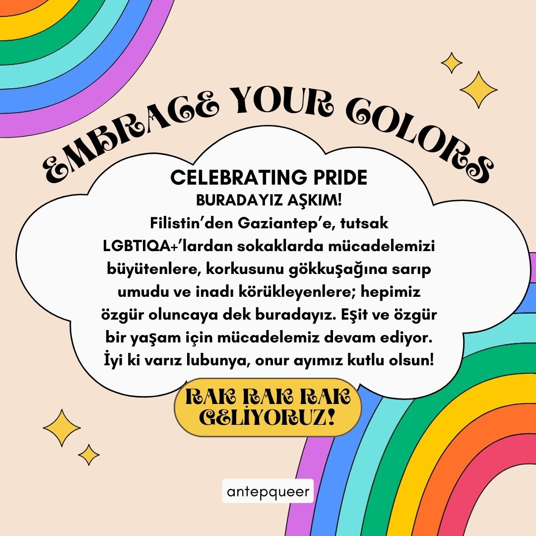 AntepQueer's tweet photo. BURADAYIZ AŞKIM! Onur ayımız kutlu olsun! 🏳‍🌈🏳️‍⚧️ https://t.co/v8DZ3XGwqE