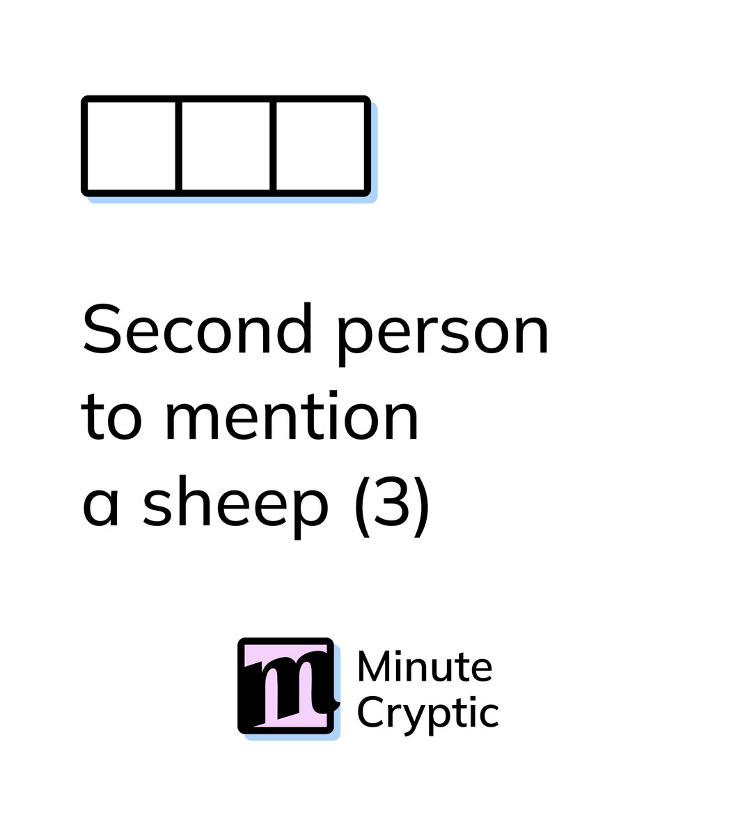 Cryptic crossword clue #21: Second person to mention a sheep (3)

Clue explanations: tiktok.com/@minutecryptic