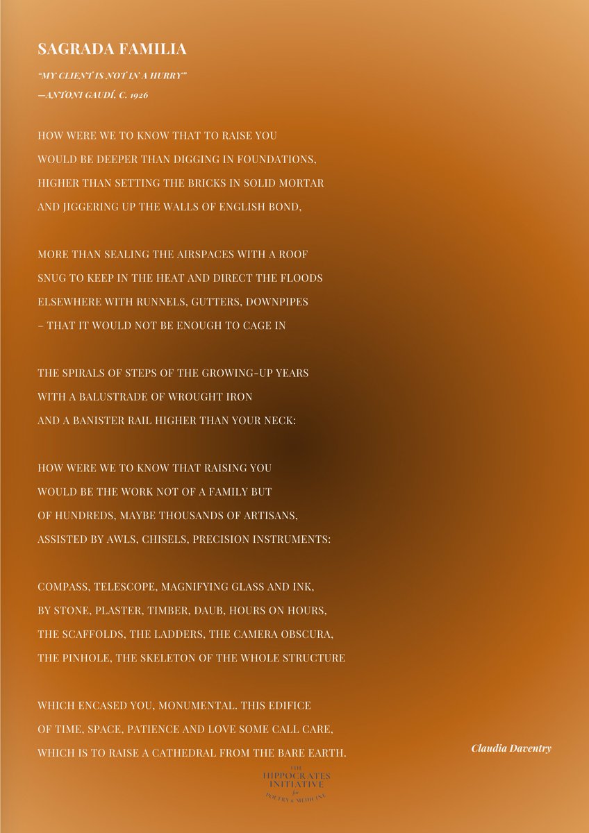 HippocratesInit's tweet photo. 🌷What do we do when someone we cared for is taken away from us? When we can’t share life with them? @cdaventry addresses this tough topic with her poem 'Sagrada Familia', 1st prize winner in the Open Category #HippoCratesPoetryPrize. https://t.co/DbLH7fTQmC