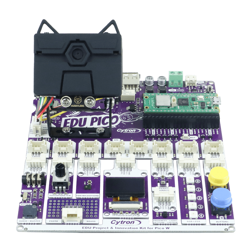 cytrontech's tweet photo. 🎉 AI HuskyLens + EDU PICO
Ready to have some fun with tech? A HuskyLens AI camera with the EDU PICO board can be use to setup to 6 cool projects.
Let’s get creative and dive in! 🚀📸
🔥 https://t.co/O2fmTuw20R
#AI #HuskyLens #EDUPICO #TechFun https://t.co/g59rJyiXso