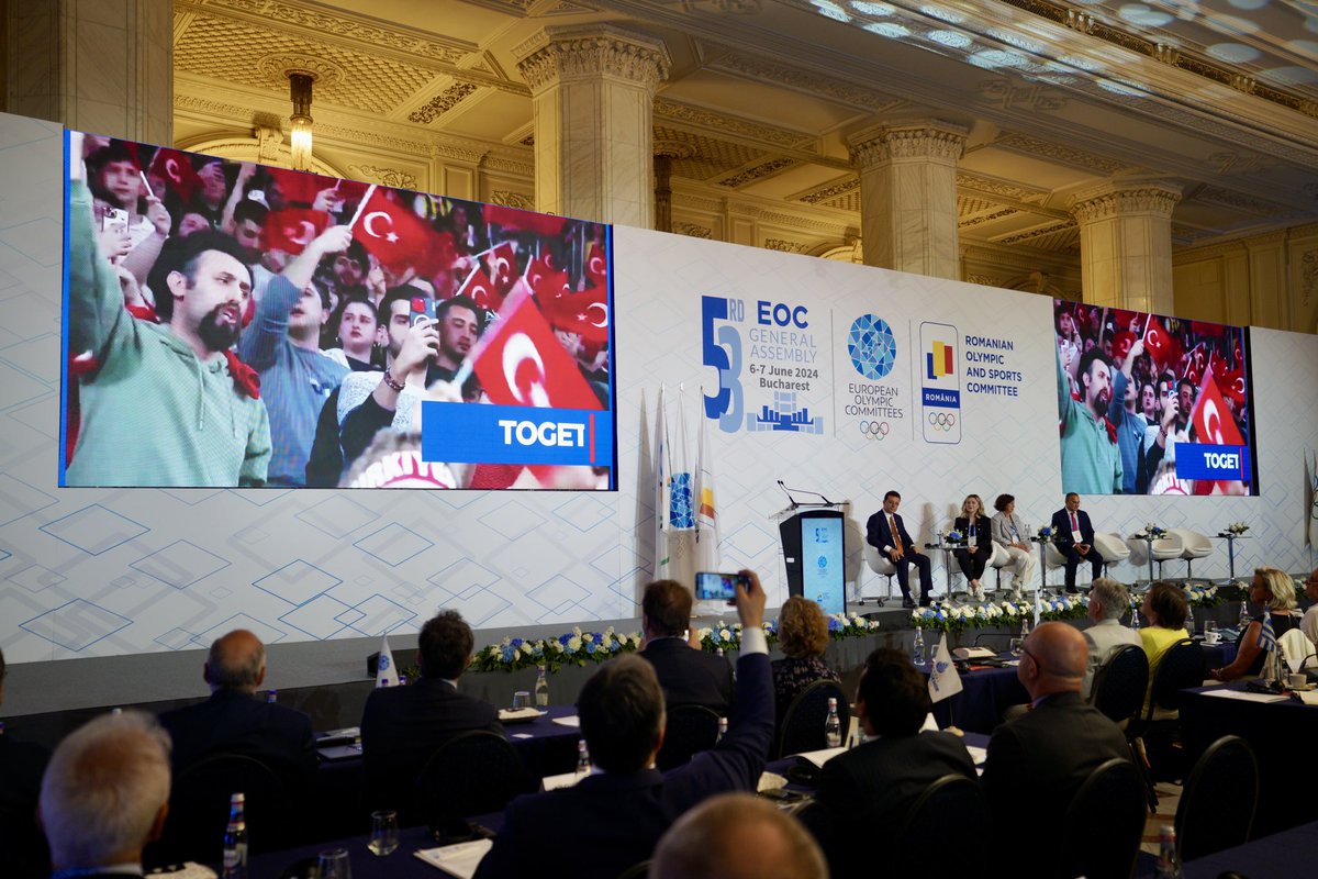 ekrem_imamoglu's tweet photo. Bu sabah Avrupa Olimpiyat Komitesi Genel Kurulu’nda, İstanbul 2027 Avrupa Oyunları stratejimizi ve hazırlıklarımızı anlattık. Olimpiyat komitesi delegelerinin heyecanla bizi takip etmeleri ve sunumumuzu onaylamaları bizi İstanbul adına çok mutlu etti. https://t.co/PxcDou4yI0