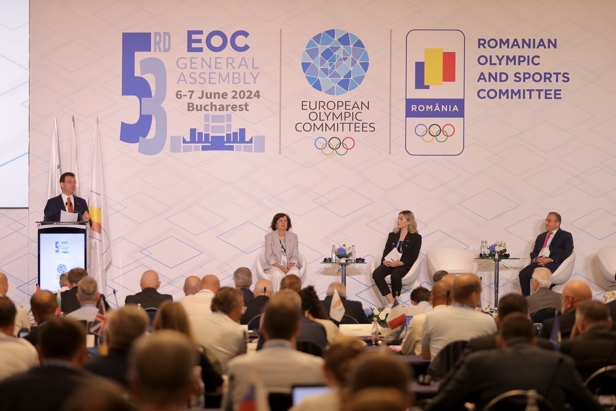 ekrem_imamoglu's tweet photo. Bu sabah Avrupa Olimpiyat Komitesi Genel Kurulu’nda, İstanbul 2027 Avrupa Oyunları stratejimizi ve hazırlıklarımızı anlattık. Olimpiyat komitesi delegelerinin heyecanla bizi takip etmeleri ve sunumumuzu onaylamaları bizi İstanbul adına çok mutlu etti. https://t.co/PxcDou4yI0