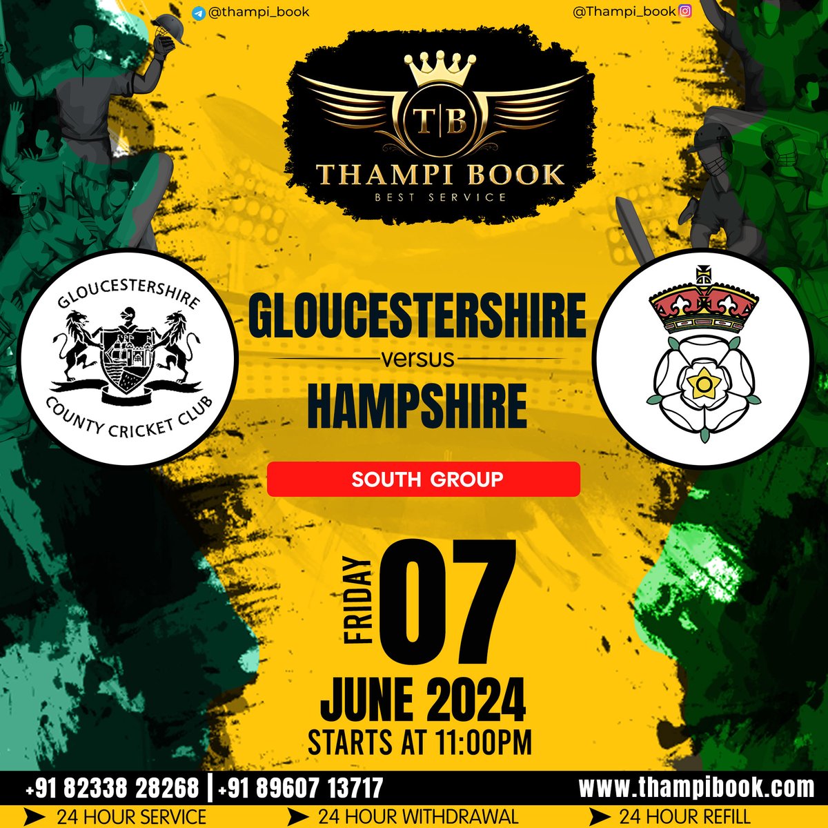 ThampiBook's tweet photo. 🏏 Exciting Clash Alert: GLOUCESTERSHIRE vs HAMPSHIRE🏏🏏
Who Will Win? 🌟
🫅Telegram King🫅
https://t.co/zCSYKwyeGU
https://t.co/WCHMtdJNfV
#ipl2024 #play #winbig #betandwin #predictandwincontest #diamondexchange #diamondexchange9 #diamondexchange99 #diamondexchangeid https://t.co/YDHtt67j1b