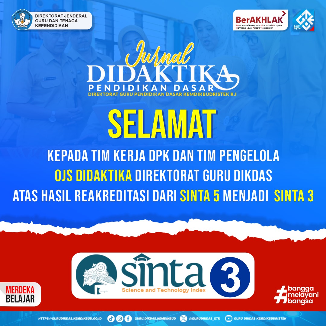 guru_dikdas's tweet image. Hallo #sahabatgurudikdas
Selamat dan Sukses kepada Tim Kerja DPK dan Pengelola OJS Didaktida Direktorat Guru Dikdas

#sahabargurudikdas silakan akses Jurnal Didaktika melalui ojsdikdas.kemdikbud.go.id/index.php/dida…

#ojs
#jurnaldikdaktika
#gurudikdas