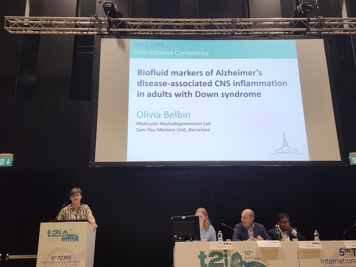 Olivia Belbin from <a href="/SantPauMemory/">Sant Pau Memory Unit</a> showing that inflammation is very high with Alzheimer's disease in Down Syndrome using OLINK and CSF ..fascinating and could give new biomarkers (CCL3 in CSF and CXCL9 in plasma) #t21rs