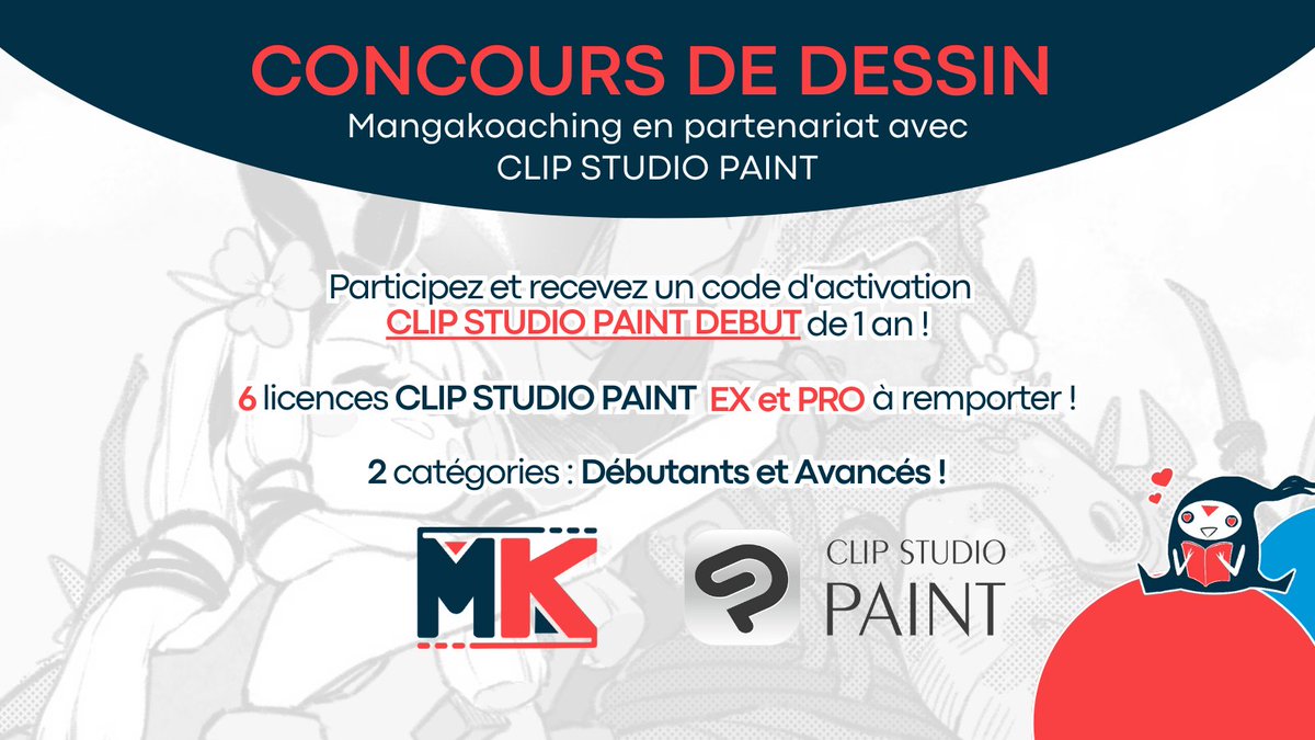 clipstudiopaint's tweet photo. 🎨 Submit your original manga artwork to win CLIP STUDIO PAINT EX and PRO licenses and more! Open to beginners and pros: sign up to receive a 1-year code for CLIP STUDIO DEBUT ✨ Deadline: June 30, 2024 👉https://t.co/BGEsGgWrzX
@mangakoaching #BD #manga https://t.co/i0JNfFEERX