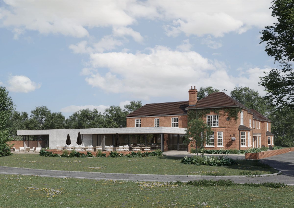 SAND MARTINS. 
A bold vision for the extension of the established #GolfClub. The use of white brick pays homage to the existing fair-faced brick wall while adding novelty. #architecture #GolfLovers #LeisureArchitecture #LewandowskiArchitects @strive_cgi