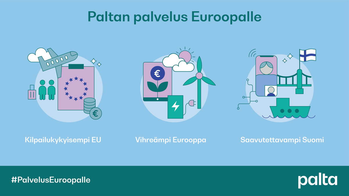 Paltary's tweet photo. Palvelusektorilla on EU:ssa suurin taloudellinen kasvupotentiaali. Siksi Euroopan kilpailukyvyn vahvistaminen ja toimivat sisämarkkinat palvelualoille ovat #PalvelusEuroopalle 💡

Lue lisää nettisivuiltamme ➡️ https://t.co/fJ0gRlWpZt https://t.co/GWU08lLkni