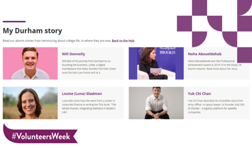 Durham University Alumni (@durhamalumni) on Twitter photo Have you considered writing a #DurhamAlumni testimonial, profile, or career story?
Your words can be very powerful and can inspire many.
Why not contact us at alumni.volunteer@durham.ac.uk to find out more?
👉 brnw.ch/21wKwYm
#DUinspire #VolunteersWeek Have you considered writing a #DurhamAlumni testimonial, profile, or career story?
Your words can be very powerful and can inspire many.
Why not contact us at alumni.volunteer@durham.ac.uk to find out more?
👉 brnw.ch/21wKwYm
#DUinspire #VolunteersWeek