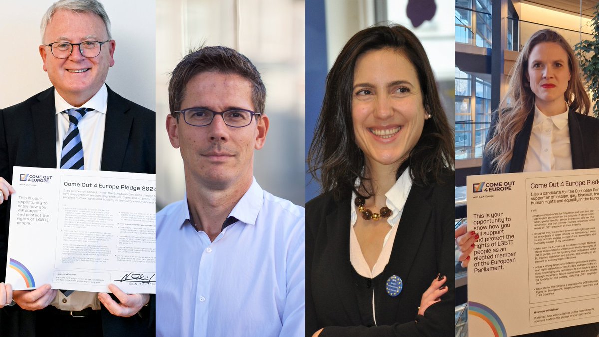 ILGAEurope's tweet photo. In addition to MEP candidates in the #EUElections2024 we asked the Spitzenkandidaten candidates to sign the #ComeOut4EU pledge to protect and advance LGBTI human rights. We are really happy to get signatures so far from @TerryReintke @BasEickhout  @NSchmitPES &amp; @ValerieHayer https://t.co/NgImlPlRug