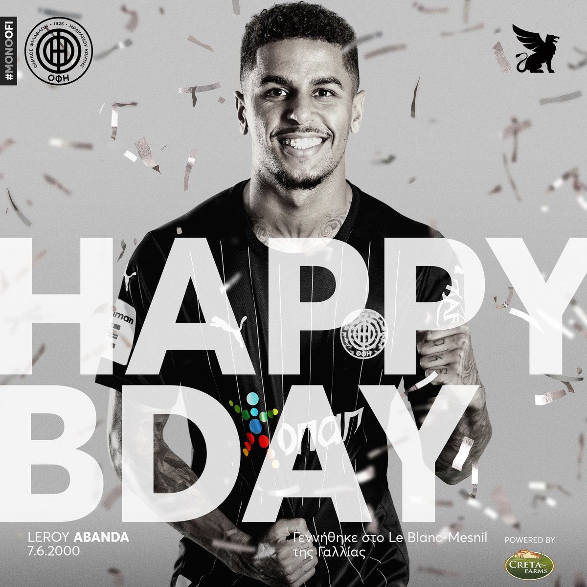 OFI_Crete's tweet photo. Happy birthday Leroy! 🎂🎉⚫️⚪️

#oficrete #oficretefc #ofifc #ofibirthday #Abanda #greece #football #crete #monoofi https://t.co/QcXoG7A8oA