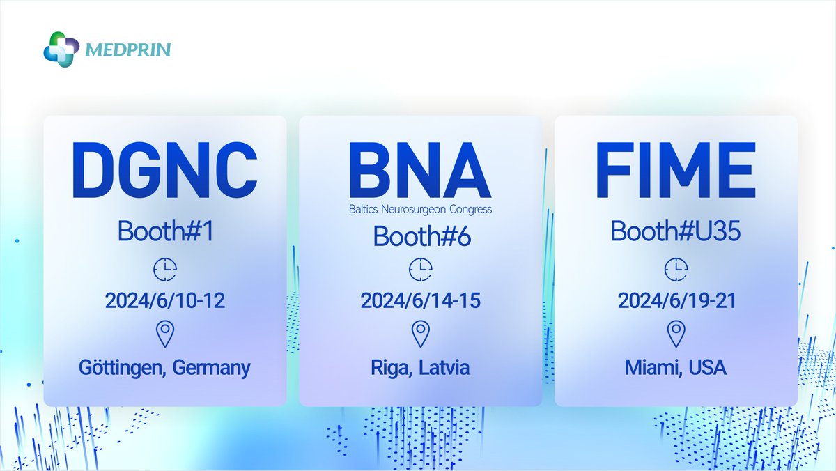 Fantastic June! We will meet you at these three great shows.
Let's schedule our first meeting for June 10 at #DGNC.
---
#medprin #neurosurgery
medprin.com