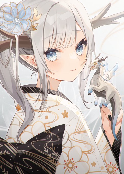 「dragon horns grey hair」 illustration images(Latest)