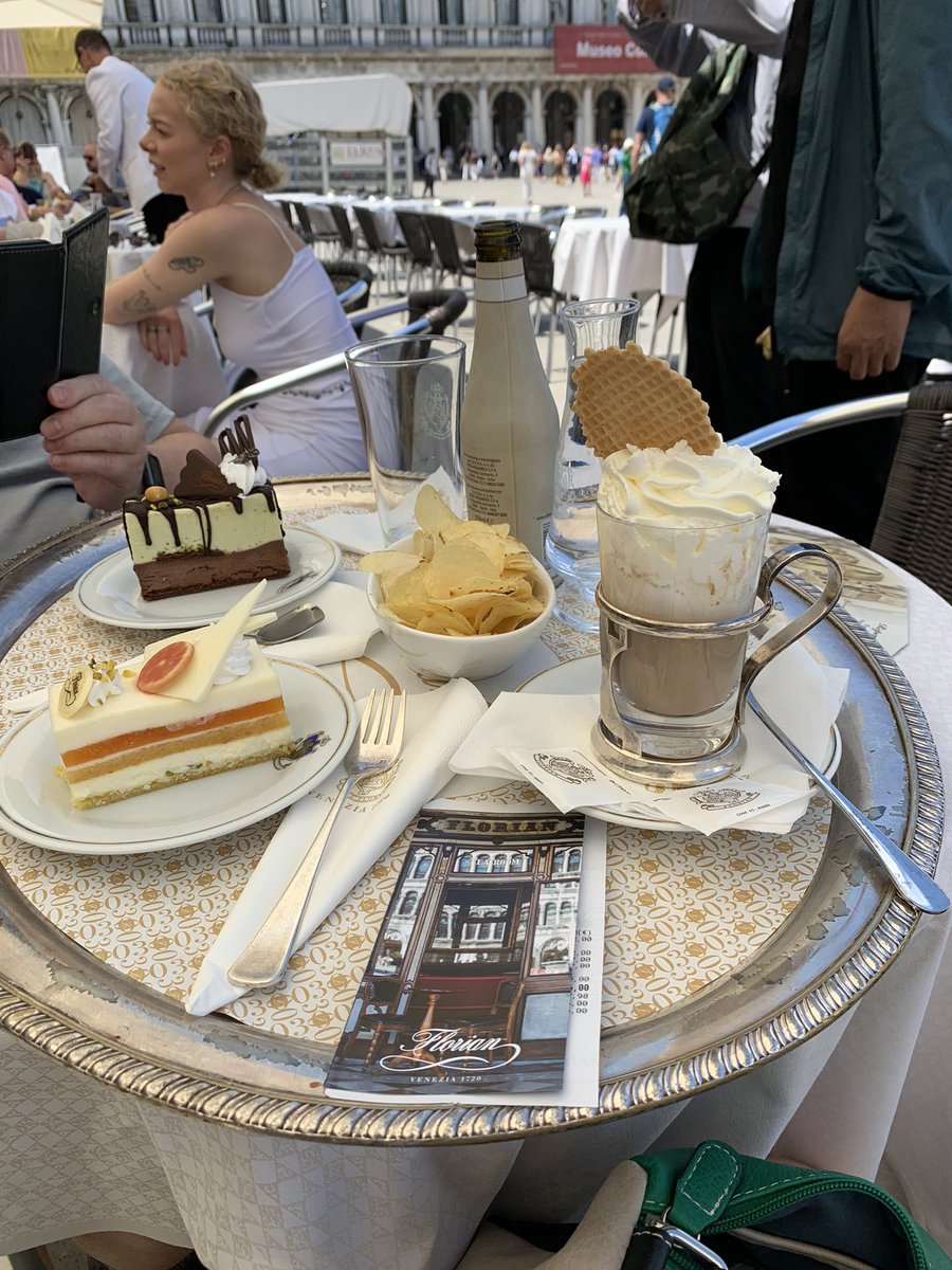SUSIE1932's tweet photo. Having coffee and cakes at 300-year old Florian’s in St Mark’s Square. 
☕️🍰🧁#Venice #Italy #Florians  #StMarksSquare https://t.co/knrYC2zHzx