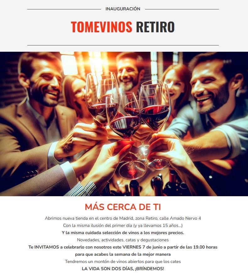 Hoy inauguramos nuestra nueva tienda TomeVinos en el Retiro, Madrid. A partir de las 19 h te invitamos a un vino!!