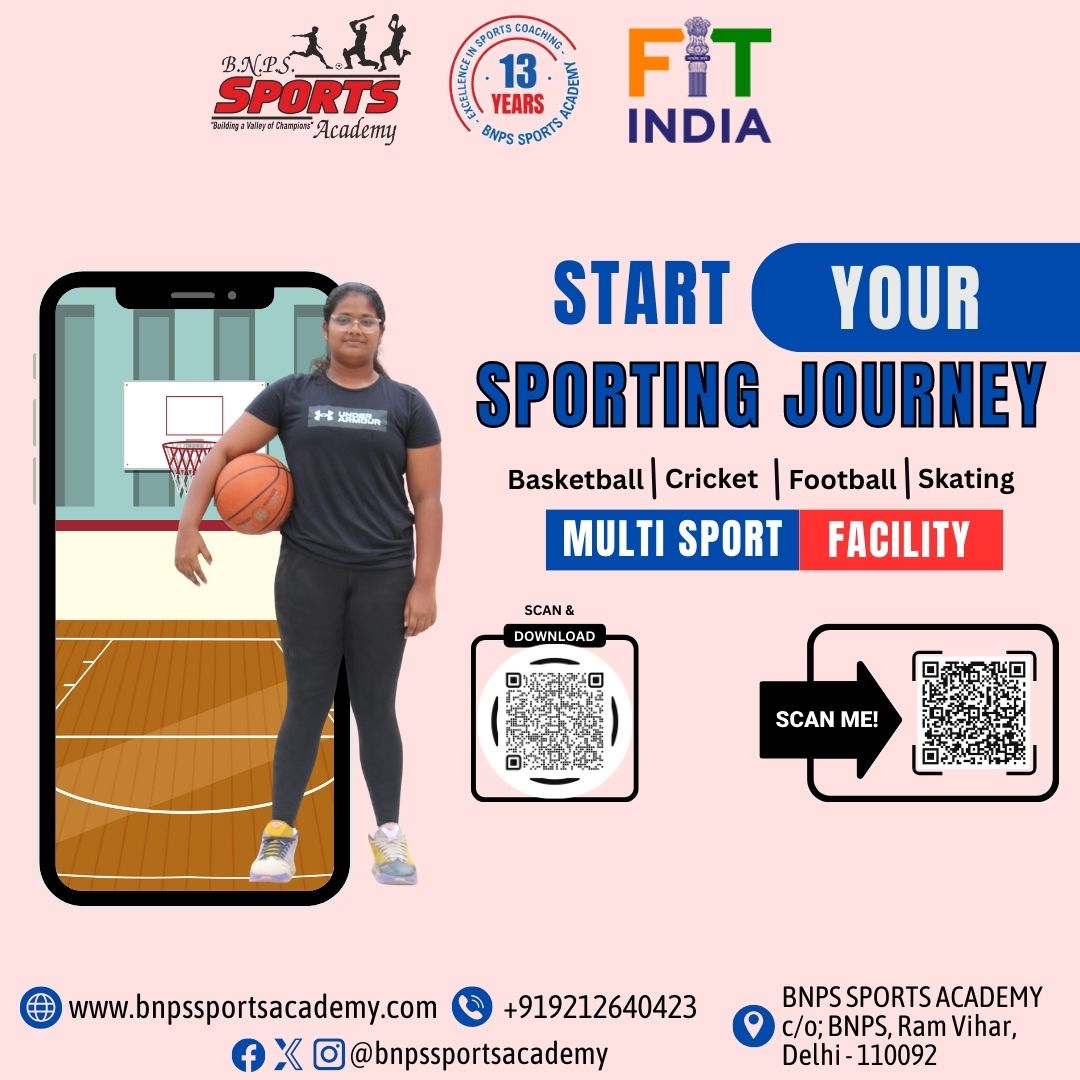 BNPSAcademy's tweet photo. Unleash Your Potential! Join our 4.8-star rated sports academy in East Delhi for expert coaching in Basketball, Cricket, Football &amp; Skating. 13 yrs of excellence! Call/WhatsApp +919212640423 to join! #SportsAcademy #EastDelhi #Coaching #sportsatbnps https://t.co/3sSmujIqJ9