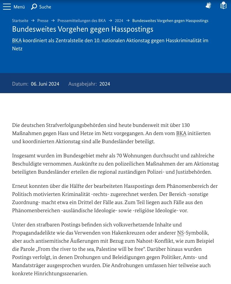 melly_katze's tweet photo. Wer ist dieser #Islamist @bka ⁉️
Mit den vorhandenen Möglichkeiten (Gesichtserkennung usw) sollte das schnell festzustellen sein?
Gestern, am 06.06., hatte das #BKA richtigerweise bundesweites Vorgehen gegen solche #Hassposts angekündigt.
Es ist m.E. sehr gefährlich, wenn solche Kamerageilen Kreaturen mit #Islamisten
Bart derart unterschwellig ihre Glaubenskultur , also andere Gläubigen des Islam AUFHETZEN.
Aus dem Vortrag dieser Gestalt:
".......Wir werden den #Islam in jeder deutschen Stadt predigen, wem das nicht passt, soll sich ein anderes Land suchen" (Staatsfeindlichkeit), oder "Seid gegen den Islam und euch wird etwas passieren, ich hoffe ja nicht....." (Direkte Bedrohung Andersgläubiger).
An die, die solche 'Auftritte' teilen:
Teilt endlich mit Quellenangabe, wie #Telegram, #tiktok u.ä., damit jeder sie zur Anzeige bringen kann.
Solche Videos zu teilen, ohne dass man die Nachrichten mit Benennung der Quelle zur Anzeige bringen kann, ist äußerst dumm und gefährlich ‼️
Denn vgl #mannheim :
Einen Teil versetzen solche Nachrichten in Angst und Schrecken, den anderen Teil radikalisieren sie.
Werdet erwachsen und erkennt, welche Macht ihr mit sozialen Medien in den Händen haltet . Kreaturen, wie der aus dem Video, haben es nämlich erkannt und sind damit intelligenter, als die, die solchem Mist dann Reichweite verschaffen ☝️