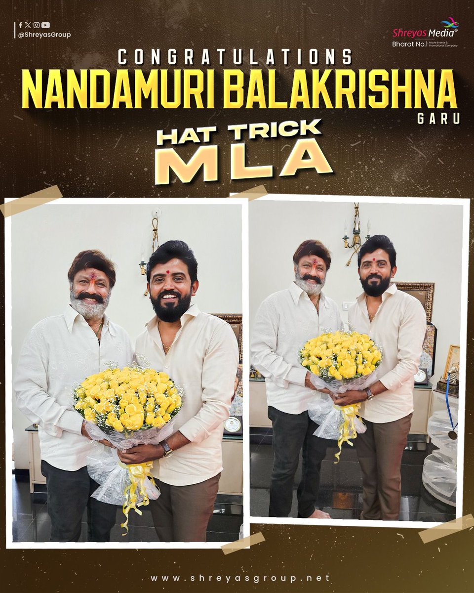 ItsmeAvi007's tweet photo. Shreyas Group CMD, #ShreyasSrinivas, met #NandamuriBalakrishna garu at his residence to extend his heartfelt congratulations on achieving a hat-trick victory as Hindupur MLA. ❤️‍🔥💐

@shreyasmedia @shreyasgroup
#CongratulationsNBK #NBKHattrickWin #ShreyasMedia #ShreyasGroup https://t.co/CNVRyVAPV2