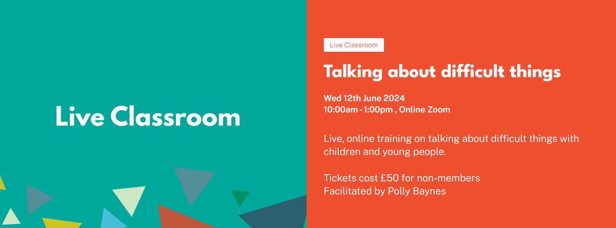 CreativeLSW's tweet photo. Last chance to book! 

This session on talking with children and young poeple about difficult topics is next week. 

Find out more and book here: https://t.co/bUJgytHji9 https://t.co/2QUI8nrVWq