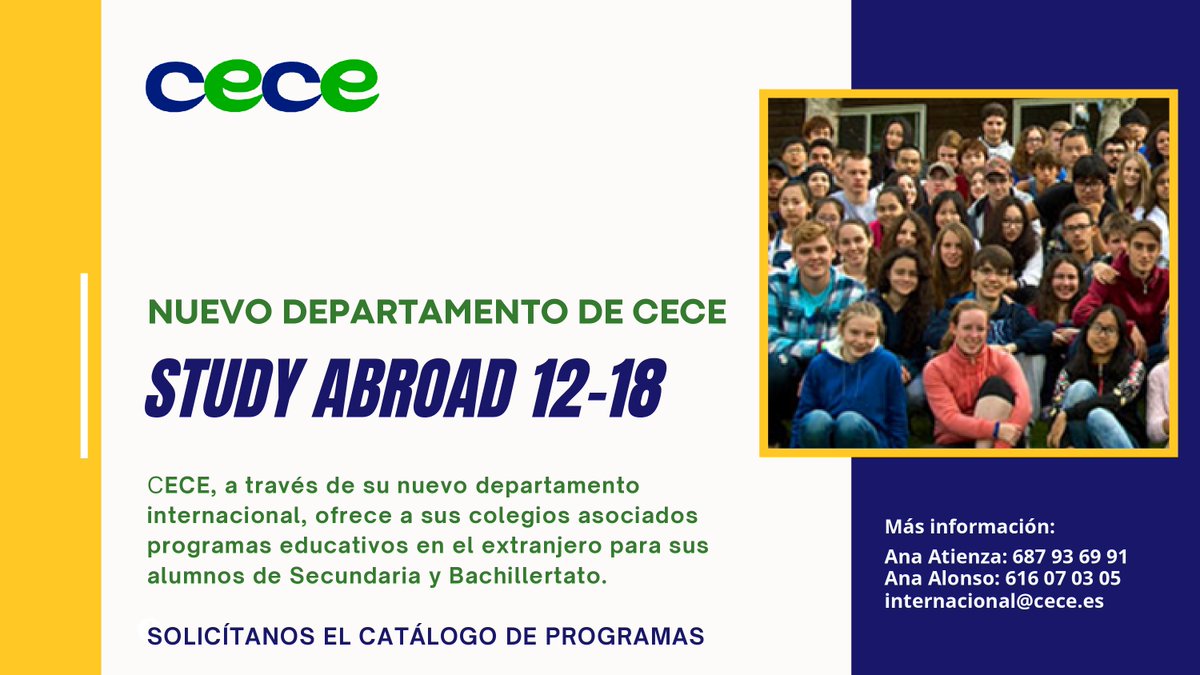 CECEducacion's tweet photo. Estás pensando inscribir a tu hijo en un programa educativo en el extranjero? CECE pone a tu disposición su nuevo Departamento Internacional con programas en el extranjero atractivos. No dudes en ponerte en contacto con nosotros. No te lo pienses!!!!!! #programaseducativos https://t.co/TLCZMq4gdb