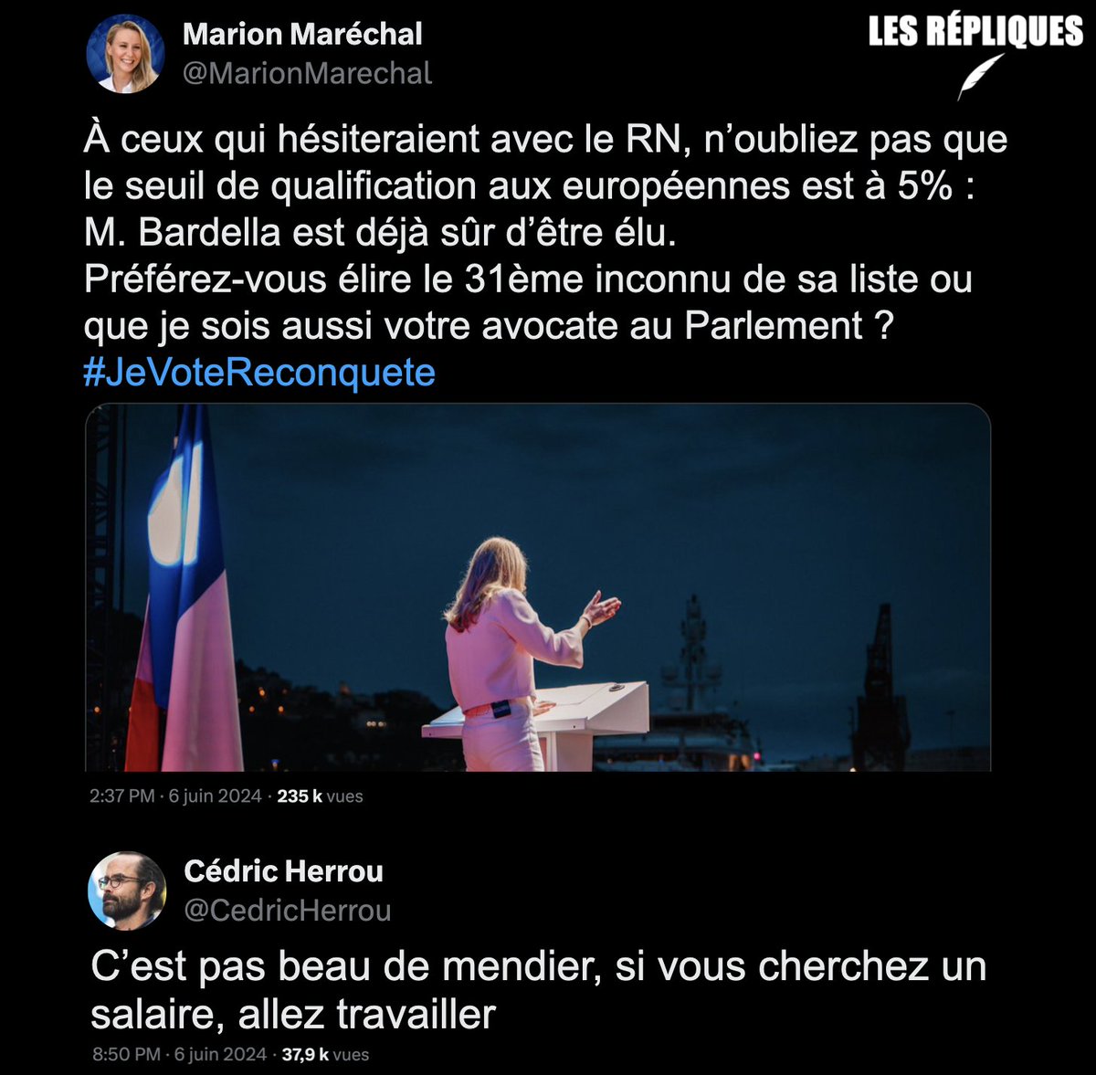 Les_Repliques's tweet photo. #Européenne : face au RN de Bardella, la candidate Reconquête @MarionMarechal fait le forcing auprès de l'électorat d'extrême-droite

@CedricHerrou https://t.co/3TFgFJbs3k