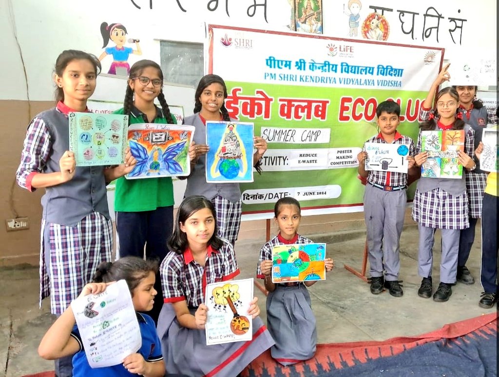kvvidisha's tweet photo. Summer camp Day-3 Poster Making Competition #Reduce_E_waste 07.06.24 #KVS_RO https://t.co/ZrnyVviN4X