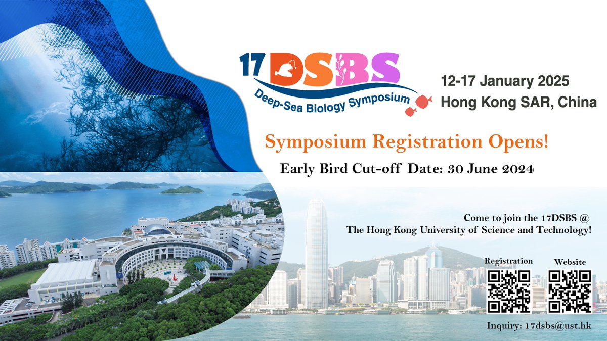 Registration for the hybrid 17 Deep-Sea Biology Symposium - held in Asia for the 1st time - is now open! 17dsbs.hkust.edu.hk #17DSBS 
Always enjoyed <a href="/DSBSoc/">Deep-Sea Biology Society</a> symposia so highly recommend it!
Submit your abstract &amp; share your findings on our "Ecology and Conservation" session!
