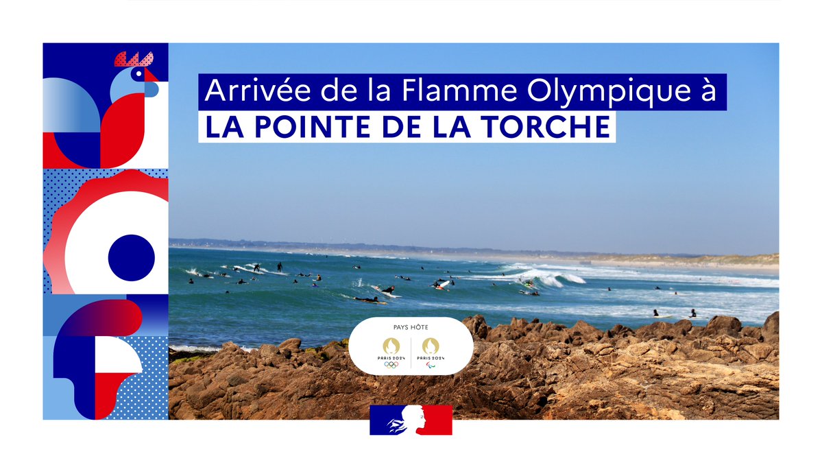#JOP2024 #àlinterieurDesJeux #EquipeDesFrançais #RelaisDeLaFlamme 🔥
 
 🏄‍♀️ Arrivée de la Flamme aux Mégalithes de la Pointe de la Torche, spot célèbre dans le monde du surf !