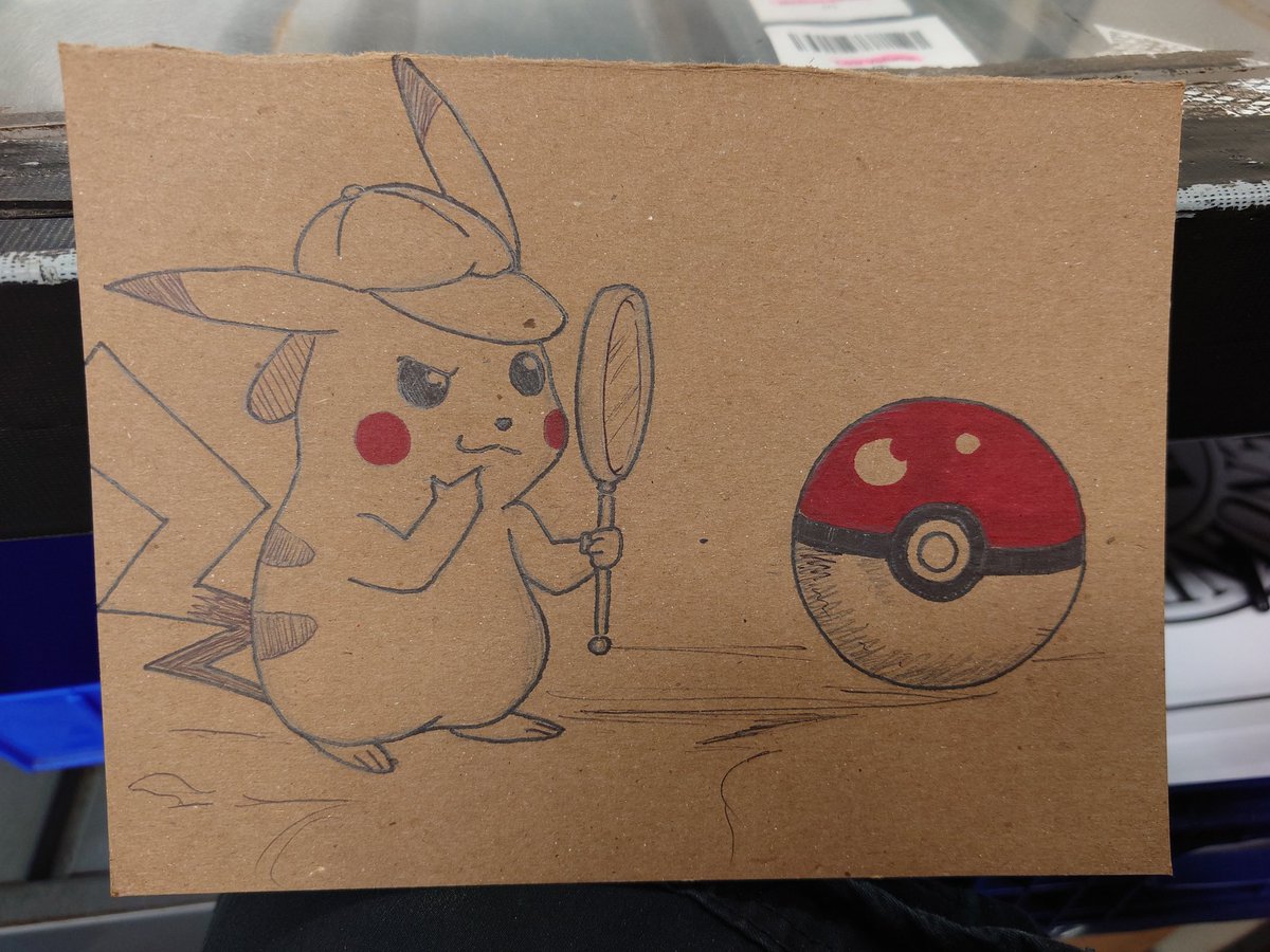 DarkSkai_NUTS's tweet photo. These #doodlesatwork are #pokemon #themed, #detectivepikachu and the gen 1 #starters #bulbasaur #squirtle and #charmander 

#drawing #sketch #cardboard #pencil #sharpie #mixedmedia https://t.co/0oV1fZQ5Qf