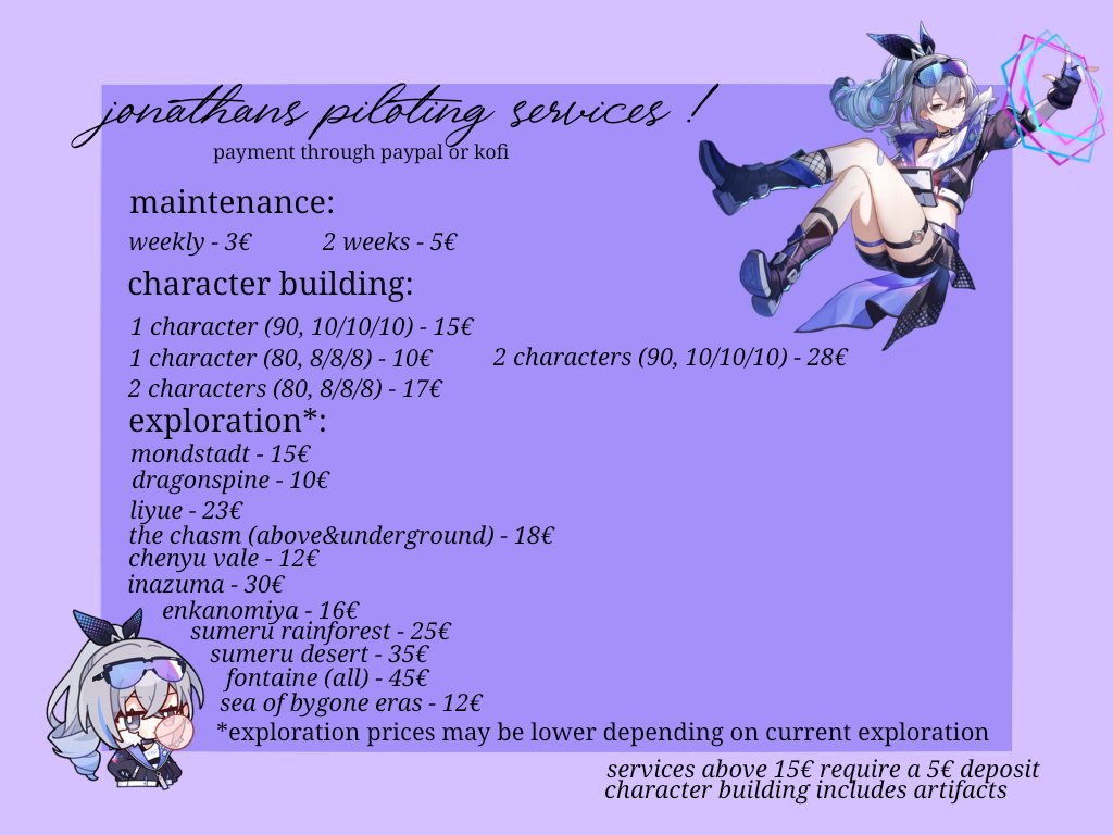 silverwolfsz's tweet photo. jonathans Genshin piloting services ! 

dm me on here or on discord (@/bigdickdomdaddy420) 

first 5 clients recieve a 50% off of any service ^_^ https://t.co/ymJumBJ1KD