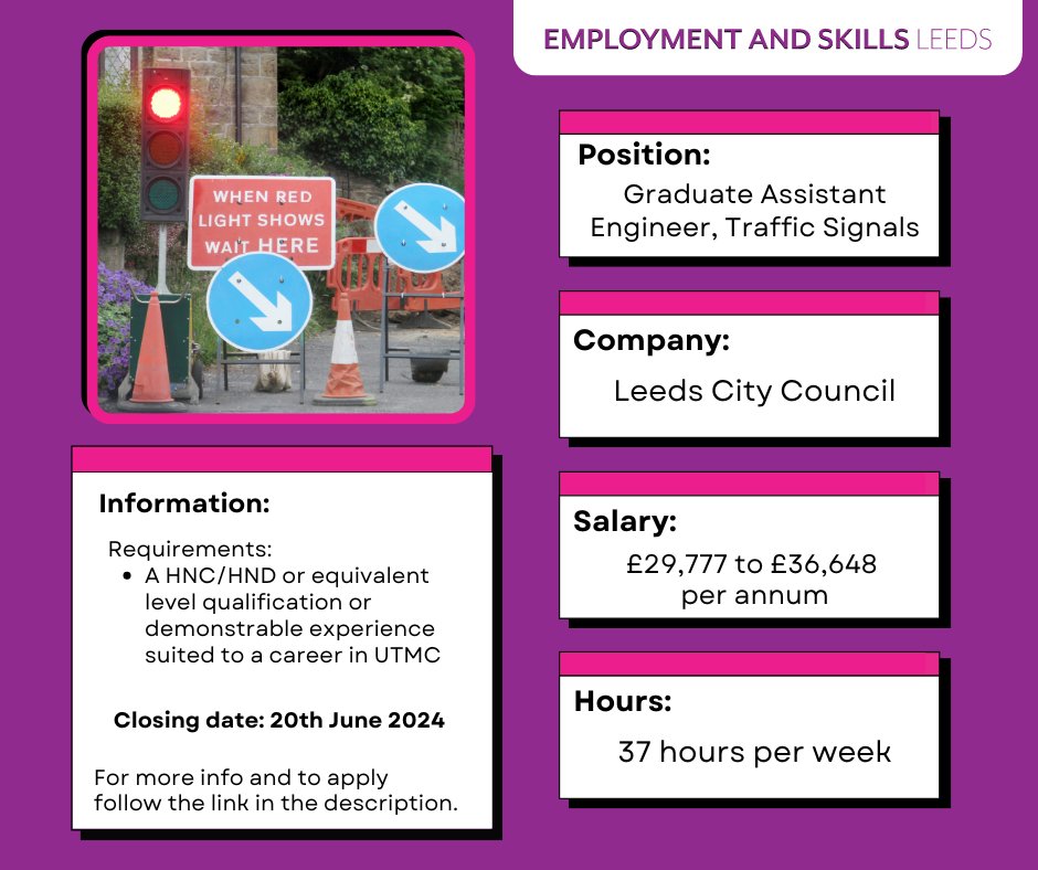 🟢 Can you problem solve and negotiate effectively?

🚦👩🏻‍🔧 Leeds City Council are looking to hire as a 'Graduate Assistant Engineer' where you will be working in the Urban Traffic Management &amp; Control (UTMC) department! 🚥

📋 Apply here:
jobs.leeds.gov.uk/jobs/graduate-…