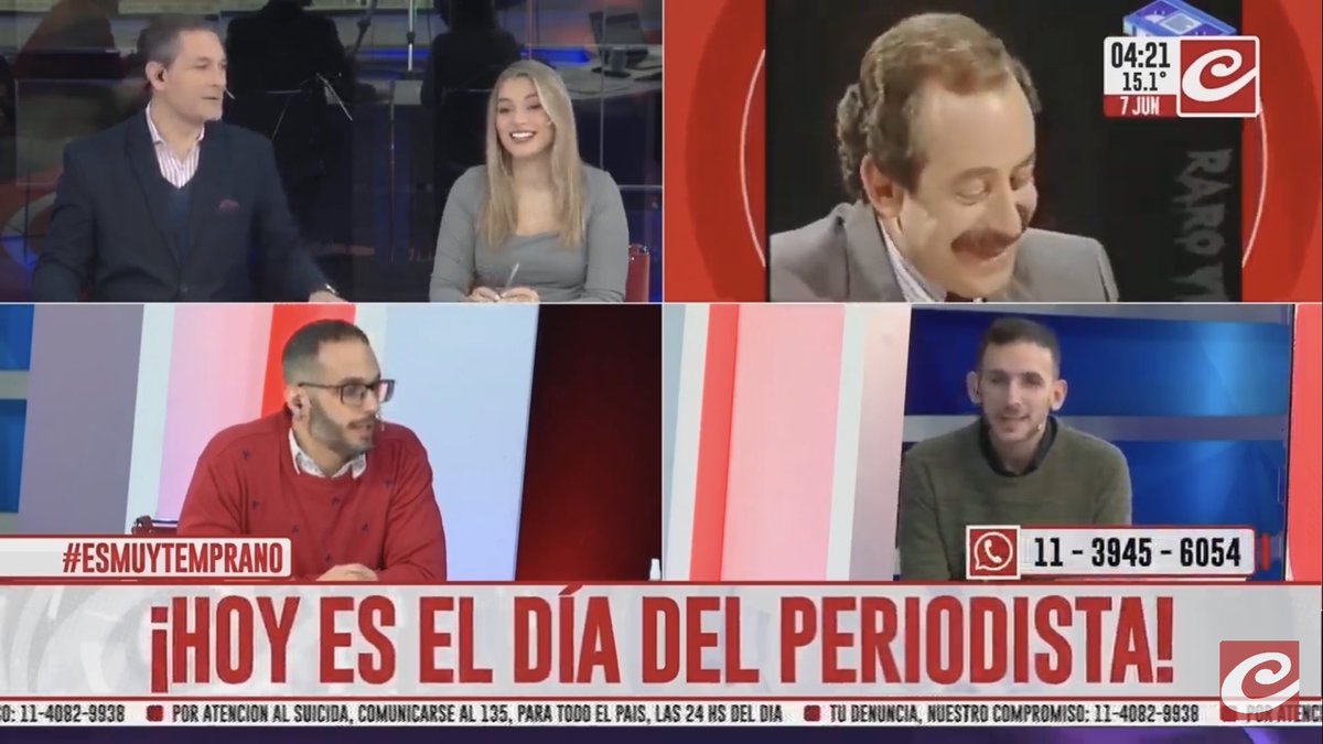 ¡Feliz día del periodista! Un abrazo para todos los comunicadores de radio, gráfica y tv, en especial para quienes están en la búsqueda de trabajo 
Gracias por acompañarnos cada madrugada 📺 #EsMuyTemprano lunes a viernes de 4 a 6 Am por <a href="/CronicaTV/">Crónica</a>