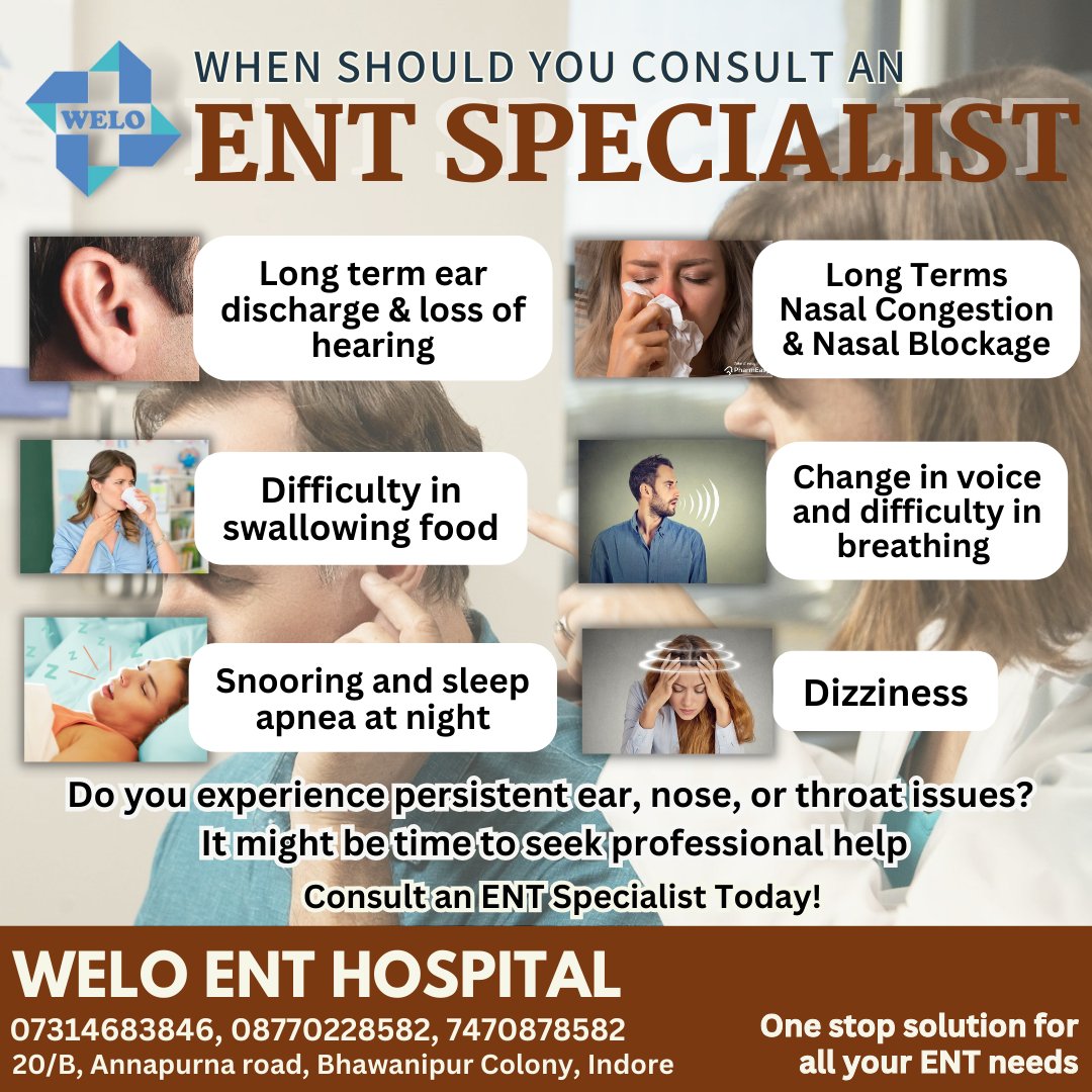 weloenthospital's tweet photo. Ur premier destination for complete ENT care. We offer a full range of services 4 ear, nose, and throat conditions. Our expert team is dedicated to providing best care to improve your health &amp; well-being.
https://t.co/yQI2onTuhD 
#ENT #WELOENTHospital #entcare #entclinic #indore https://t.co/i7a0xohtN0